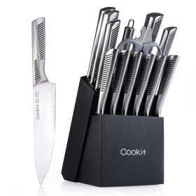 Kitchen Knife Set, 15 Piece Knife Sets with Block, Chef Knives with Non-Slip German Stainless Steel Hollow Handle Cutlery Set