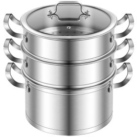 3 Tier Stainless Steel Steamer Pot Steaming Cookware Saucepot with Handle