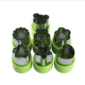 7 Pieces Fruits Cutter Vegetables Cutter Stainless Steel Cookie Stamp Biscuit Presser (Color: green)